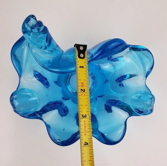 Art Glass Ashtray Blue Swirl Shell Trinket Dish Midcentury Modern Coastal - Picture 10 of 16